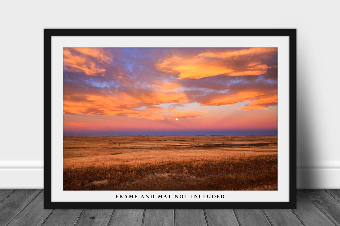 Great Plains Photography Print (Not Framed) Picture of Clouds Over Full Moon at Sunrise in Colorado Prairie Sky Wall Art Western Decor