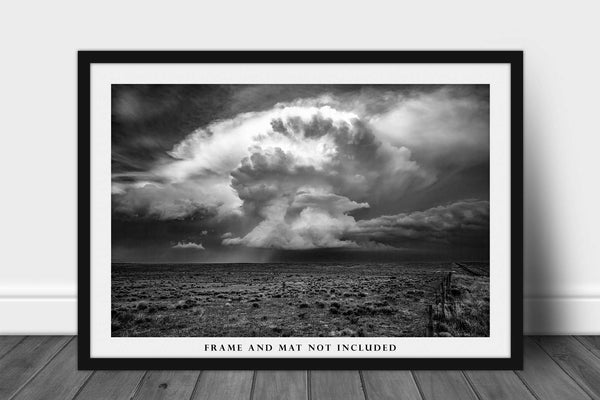 Storm Picture - Black and White Fine Art Landscape Photography Print of Thunderstorm in Oklahoma Panhandle Weather Wall Art Decor