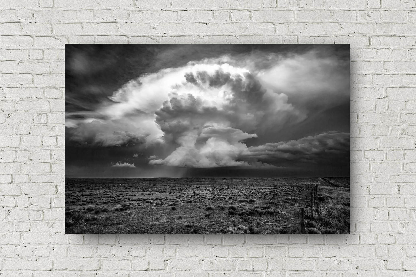 Black and White storm metal print of a supercell thunderstorm over the high plains of the Oklahoma panhandle by Sean Ramsey of Southern Plains Photography.
