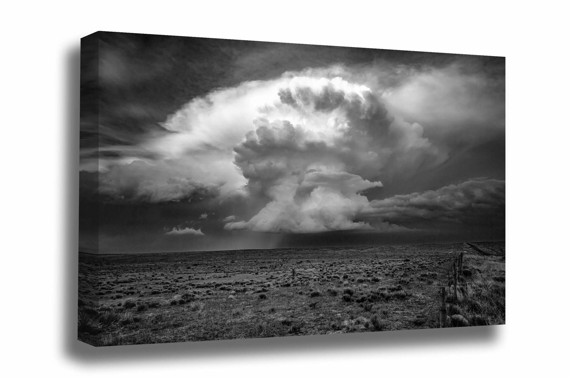 Black and white storm canvas wall art of a supercell thunderstorm on a stormy spring day on the high plains of the Oklahoma panhandle by Sean Ramsey of Southern Plains Photography.