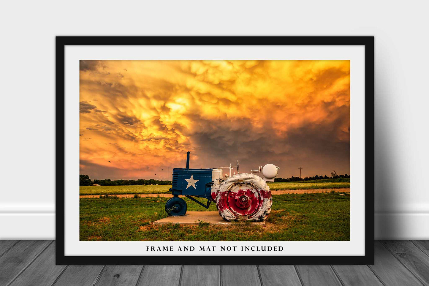Texas Photography Print - Wall Art Picture of Tractor Painted in Texas Lonestar Flag Colors Under Stormy Sky Rural Farm Decor 5x7 to 40x60