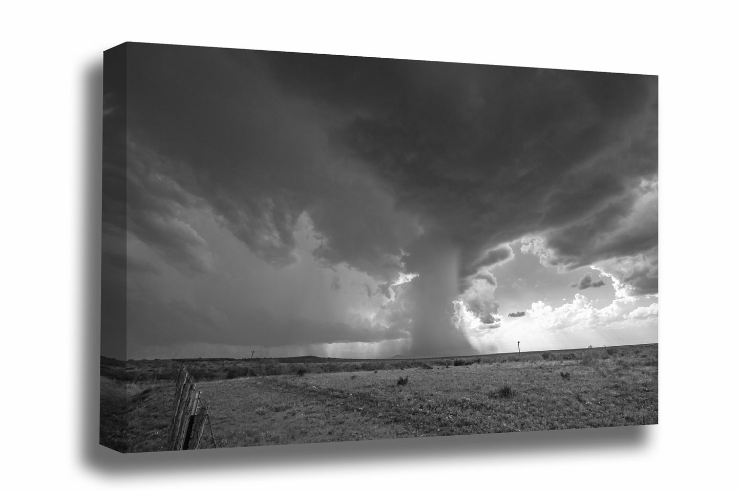Storm canvas wall art of a thunderstorm with a microburst dropping rain from high in the sky resembling a waterfall on a spring day in West Texas by Sean Ramsey of Southern Plains Photography.