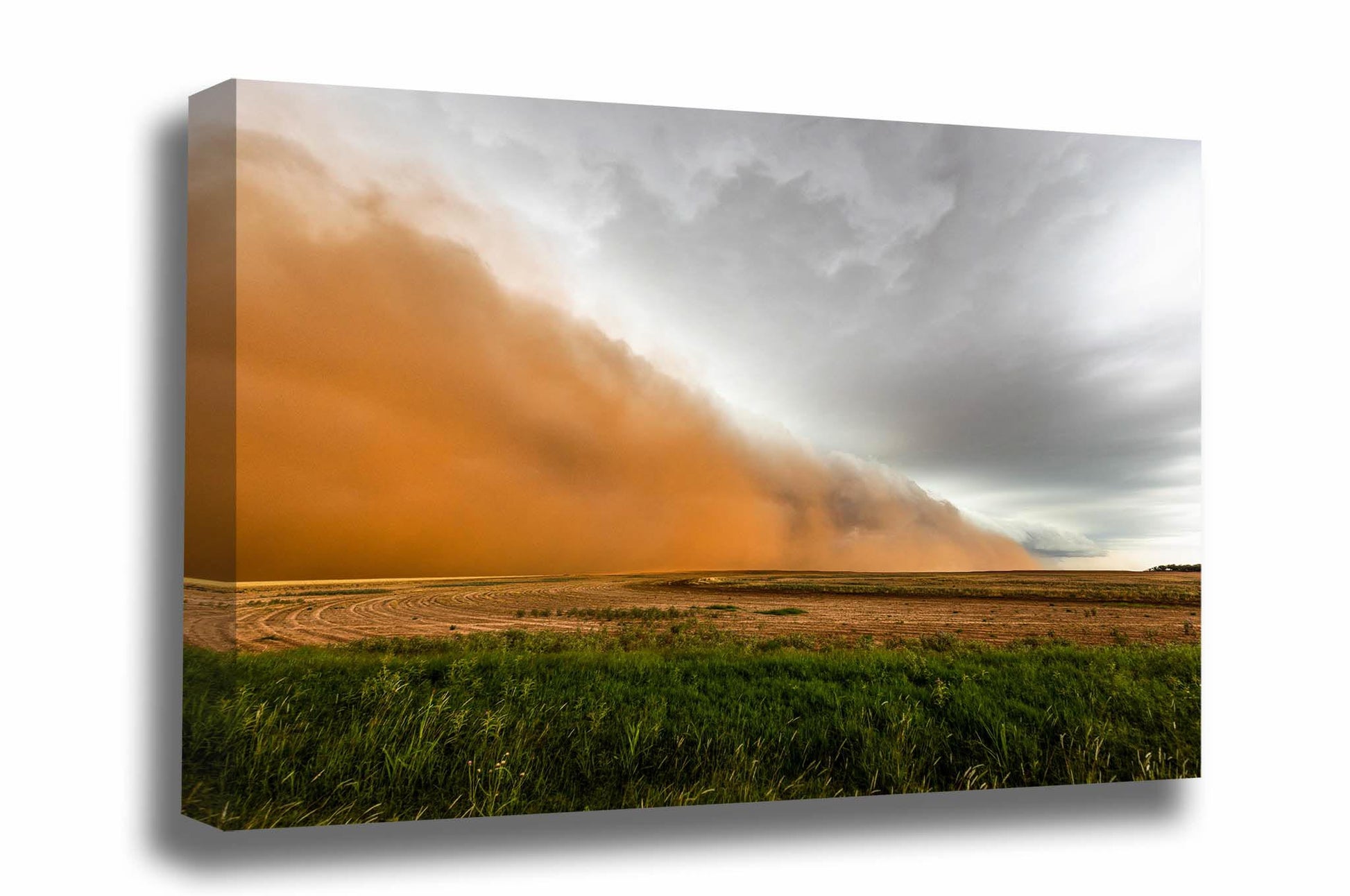 Haboob canvas wall art of a dust storm sweeping over a field on a stormy spring day in Texas by Sean Ramsey of Southern Plains Photography.