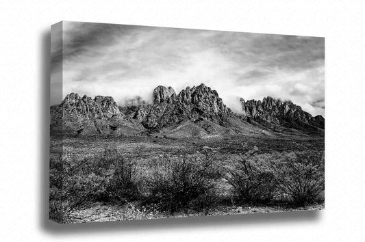 Black and white desert southwest canvas wall art of the Organ Mountains near Las Cruces, New Mexico by Sean Ramsey of Southern Plains Photography.