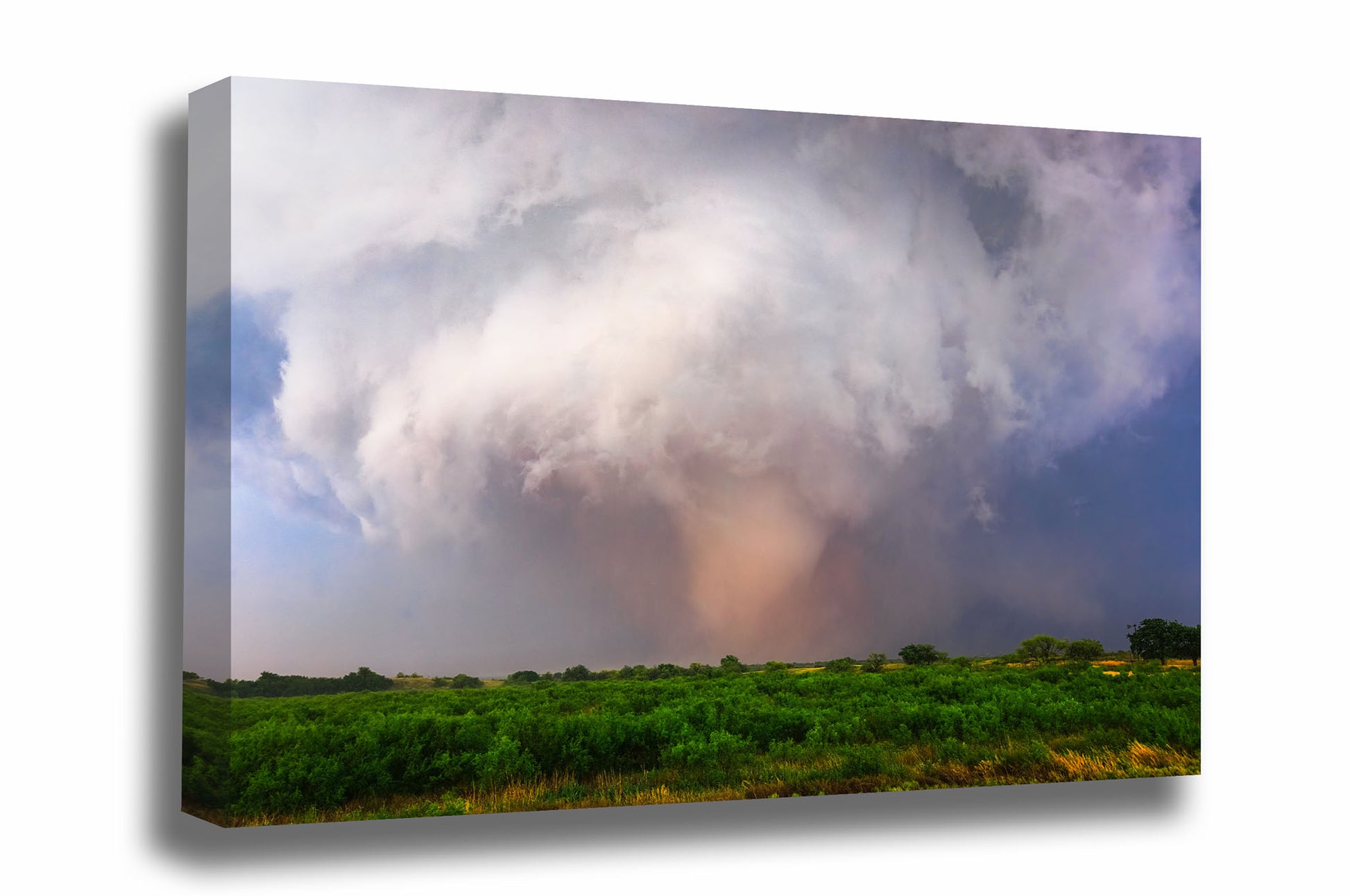 Storm gallery wrapped canvas wall art of a large tornado touching down near the Red River on a stormy day in Oklahoma by Sean Ramsey of Southern Plains Photography.