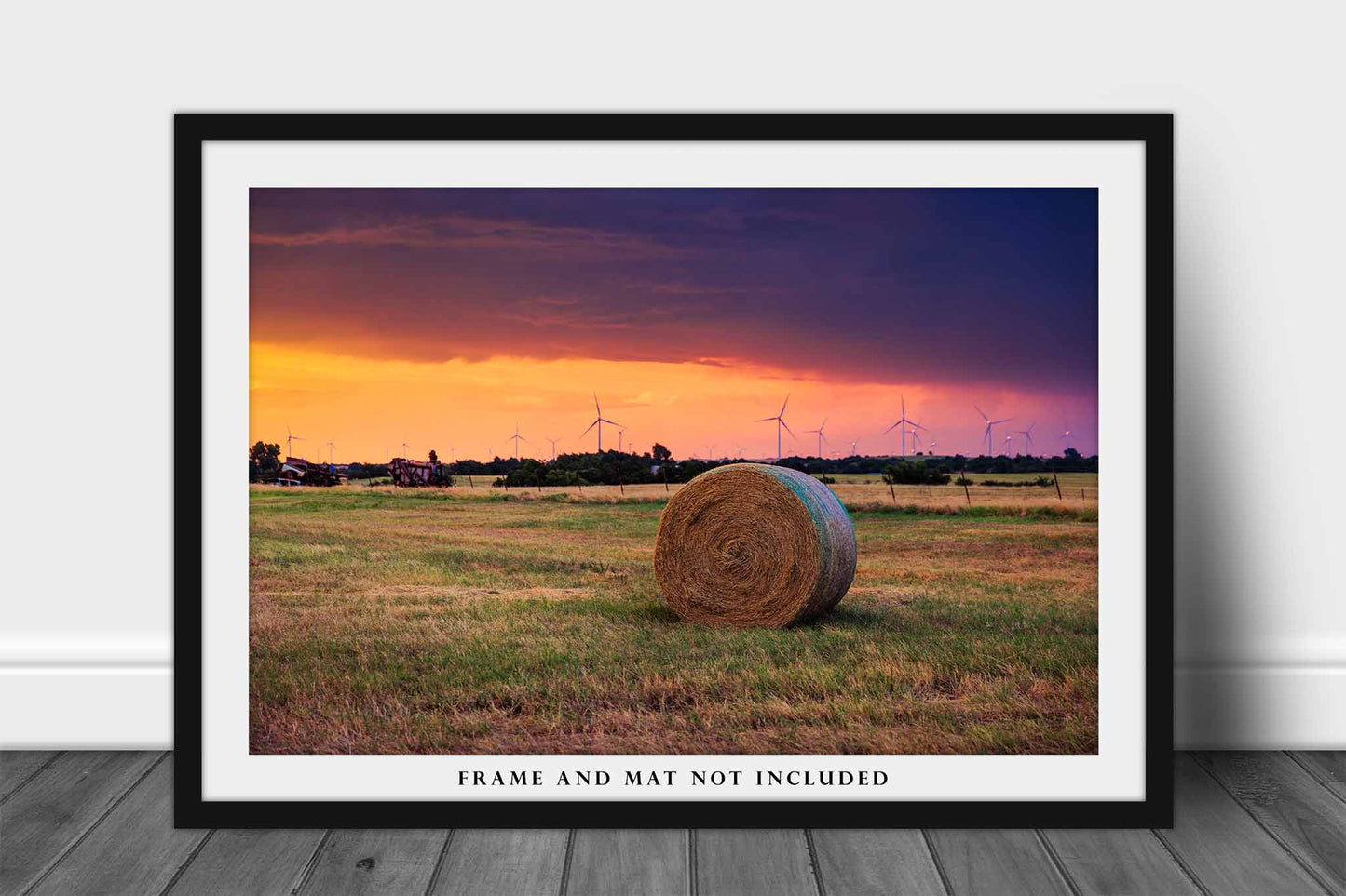 Round Hay Bale Photography Print | Farm and Country Picture | Stormy Sunset Wall Art | Oklahoma Photo | Farmhouse Decor | Not Framed