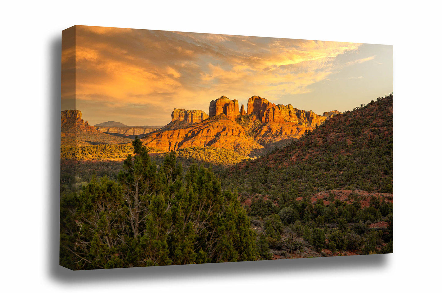 Western landscape canvas wall art of Cathedral Rock in evening sunlight near Sedona, Arizona by Sean Ramsey of Southern Plains Photography.