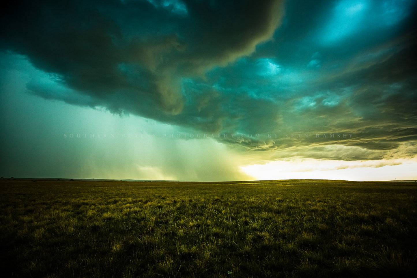 Storm photography print of a thunderstorm advancing over open prairie on a stormy late summer day in Nebraska by Sean Ramsey of Southern Plains Photography.