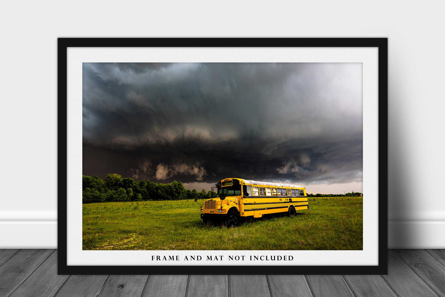 Storm Photography Print (Not Framed) Picture of Thunderstorm Over Old School Bus on Stormy Spring Day in Oklahoma Transportation Wall Art Classroom Decor