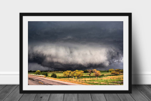 Framed and matted storm print of a wide tornado touching down on a stormy spring day in Oklahoma by Sean Ramsey of Southern Plains Photography.