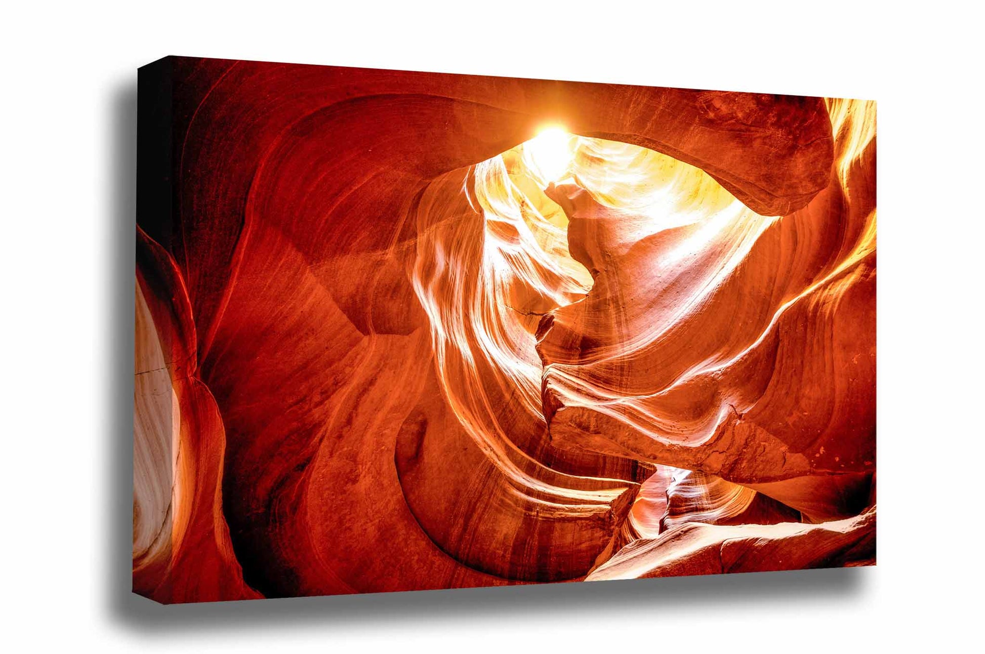 Desert southwest canvas wall art of sunlight peeking through an opening in Antelope Canyon near Page, Arizona by Sean Ramsey of Southern Plains Photography.