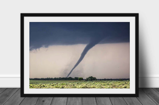 Framed and matted extreme weather print of a tornado twisting over open prairie on a stormy day in Oklahoma by Sean Ramsey of Southern Plains Photography.