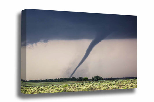 Extreme weather gallery wrapped canvas wall art of a tornado twisting over open prairie on a stormy day in Oklahoma by Sean Ramsey of Southern Plains Photography.