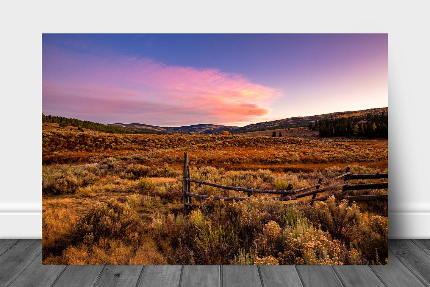 Rocky Mountains landscape aluminum metal print wall art of a mountain valley at sunset on an autumn evening near Angel Fire, New Mexico by Sean Ramsey of Southern Plains Photography.
