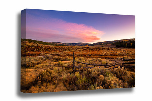 Rocky Mountains landscape gallery wrapped canvas wall art of a mountain valley at sunset on an autumn evening near Angel Fire, New Mexico by Sean Ramsey of Southern Plains Photography.