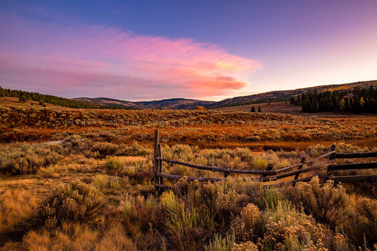 Rocky Mountains landscape photography print of a mountain valley at sunset on an autumn evening near Angel Fire, New Mexico by Sean Ramsey of Southern Plains Photography.