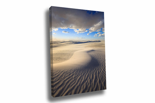 Desert southwest vertical canvas wall art of shifting sand dunes in White Sands National Park, New Mexico by Sean Ramsey of Southern Plains Photography.