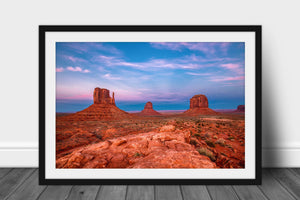 Framed western landscape print of Monument Valley at sunset along the Arizona and Utah border by Sean Ramsey of Southern Plains Photography.