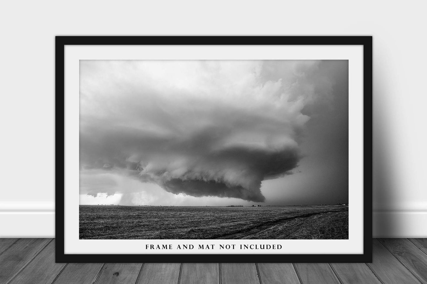 Storm Photography Print - Picture of Incredible Thunderstorm Over Field in Kansas in Black and White Weather Nature Wall Art Photo Decor