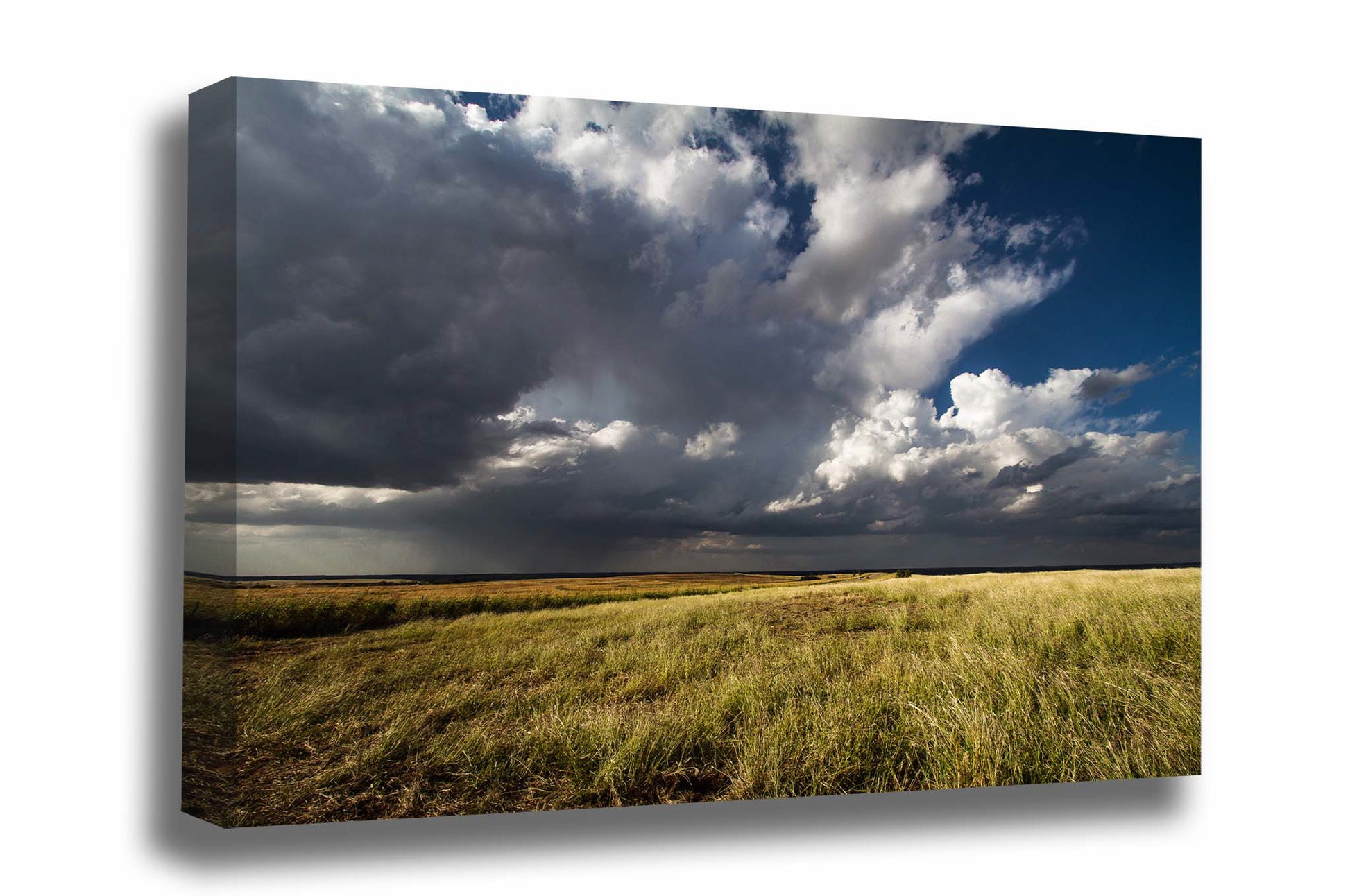 Great Plains canvas wall art of storm clouds brewing over prairie grass bringing the anticipation of spring thunderstorms to Oklahoma by Sean Ramsey of Southern Plains Photography.