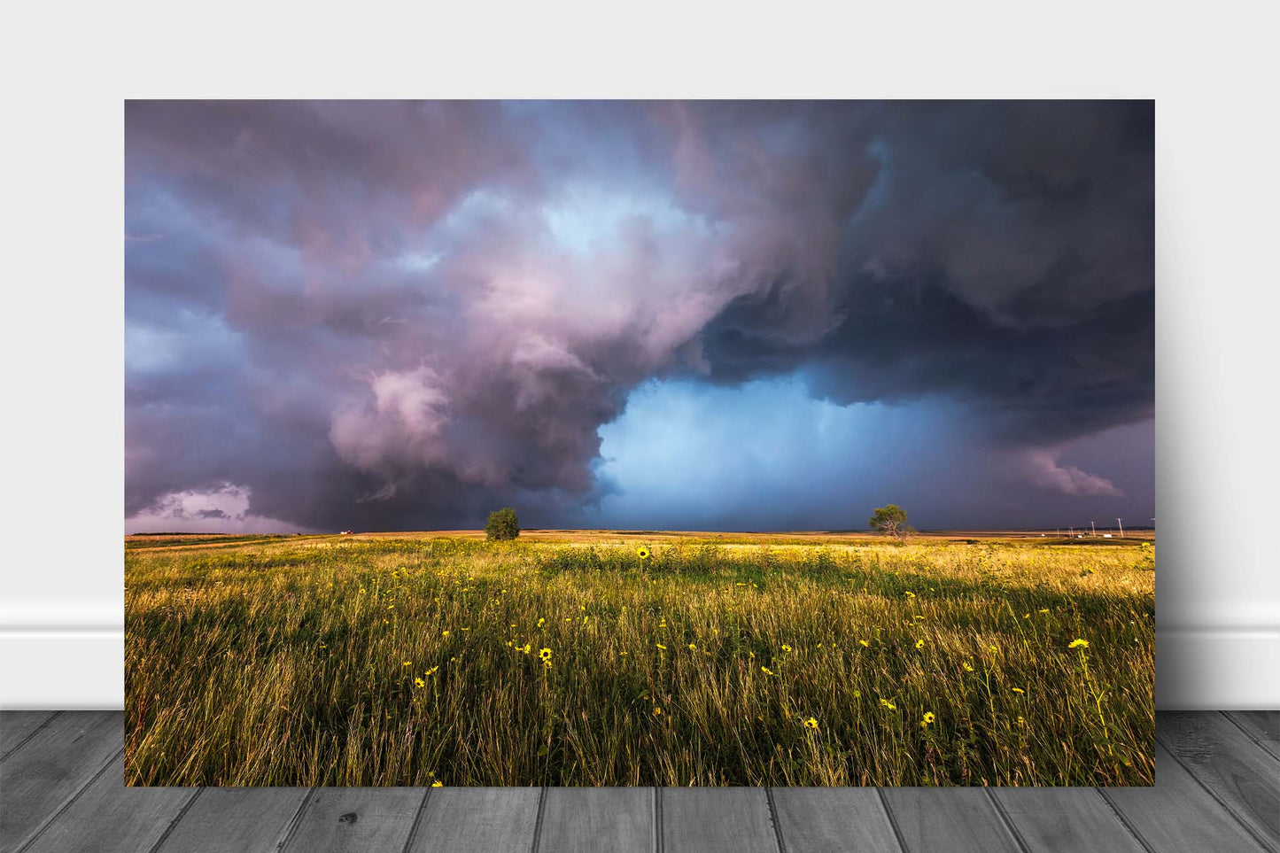 Storm aluminum metal print wall art of a supercell thunderstorm over a prairie landscape on a stormy spring day in Oklahoma by Sean Ramsey of Southern Plains Photography.