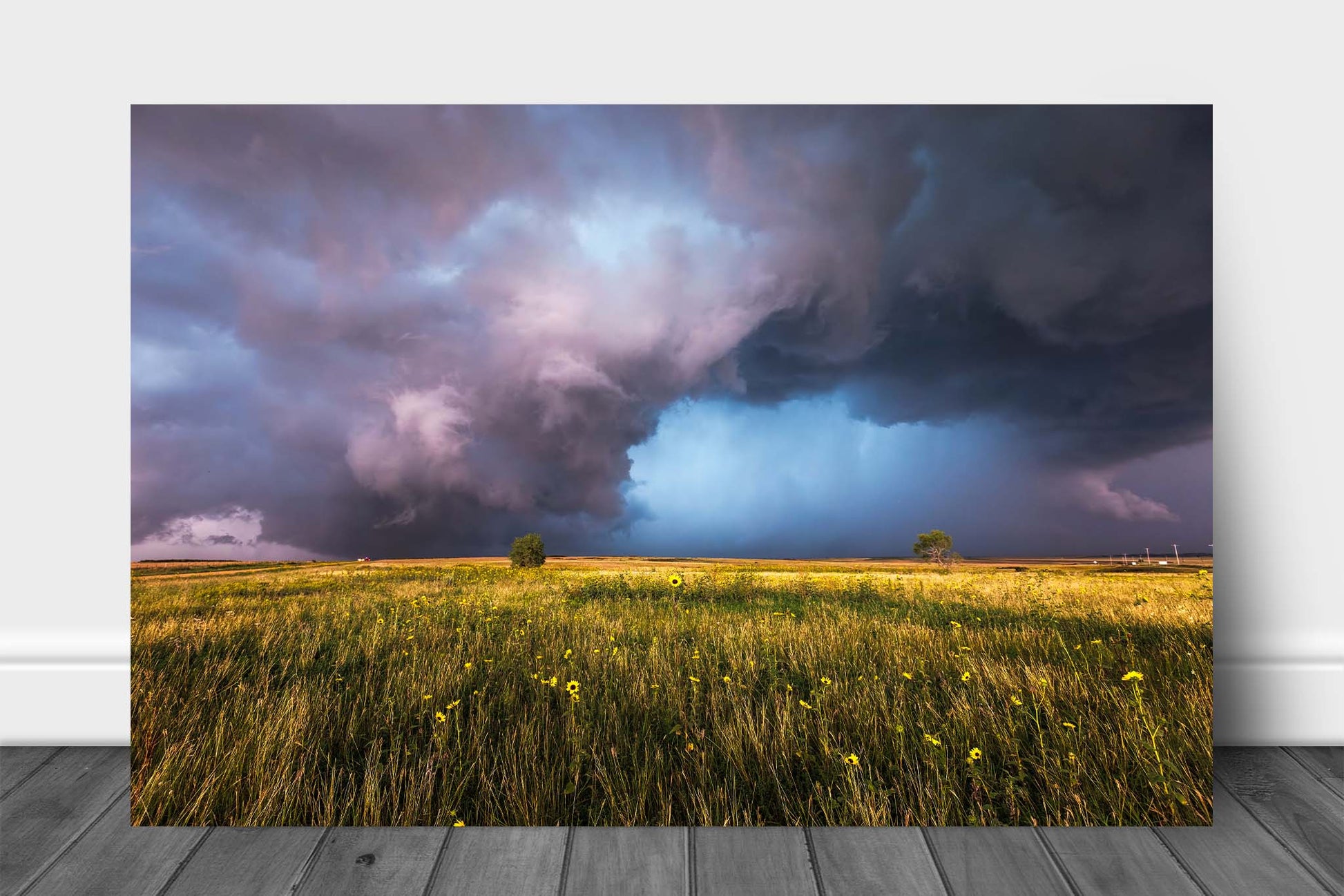 Storm aluminum metal print wall art of a supercell thunderstorm over a prairie landscape on a stormy spring day in Oklahoma by Sean Ramsey of Southern Plains Photography.