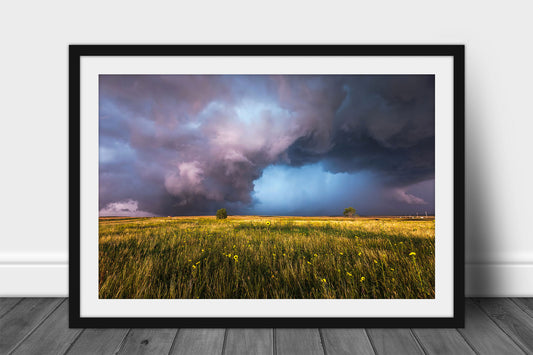 Framed and matted storm print of a supercell thunderstorm over a prairie landscape on a stormy spring day in Oklahoma by Sean Ramsey of Southern Plains Photography.