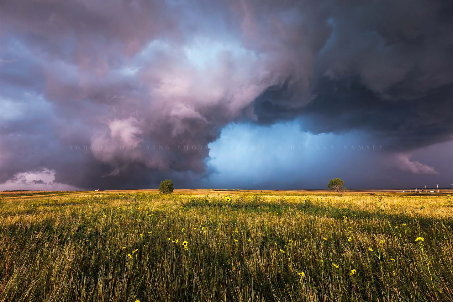 Storm photography print of a supercell thunderstorm over a prairie landscape on a stormy spring day in Oklahoma by Sean Ramsey of Southern Plains Photography.