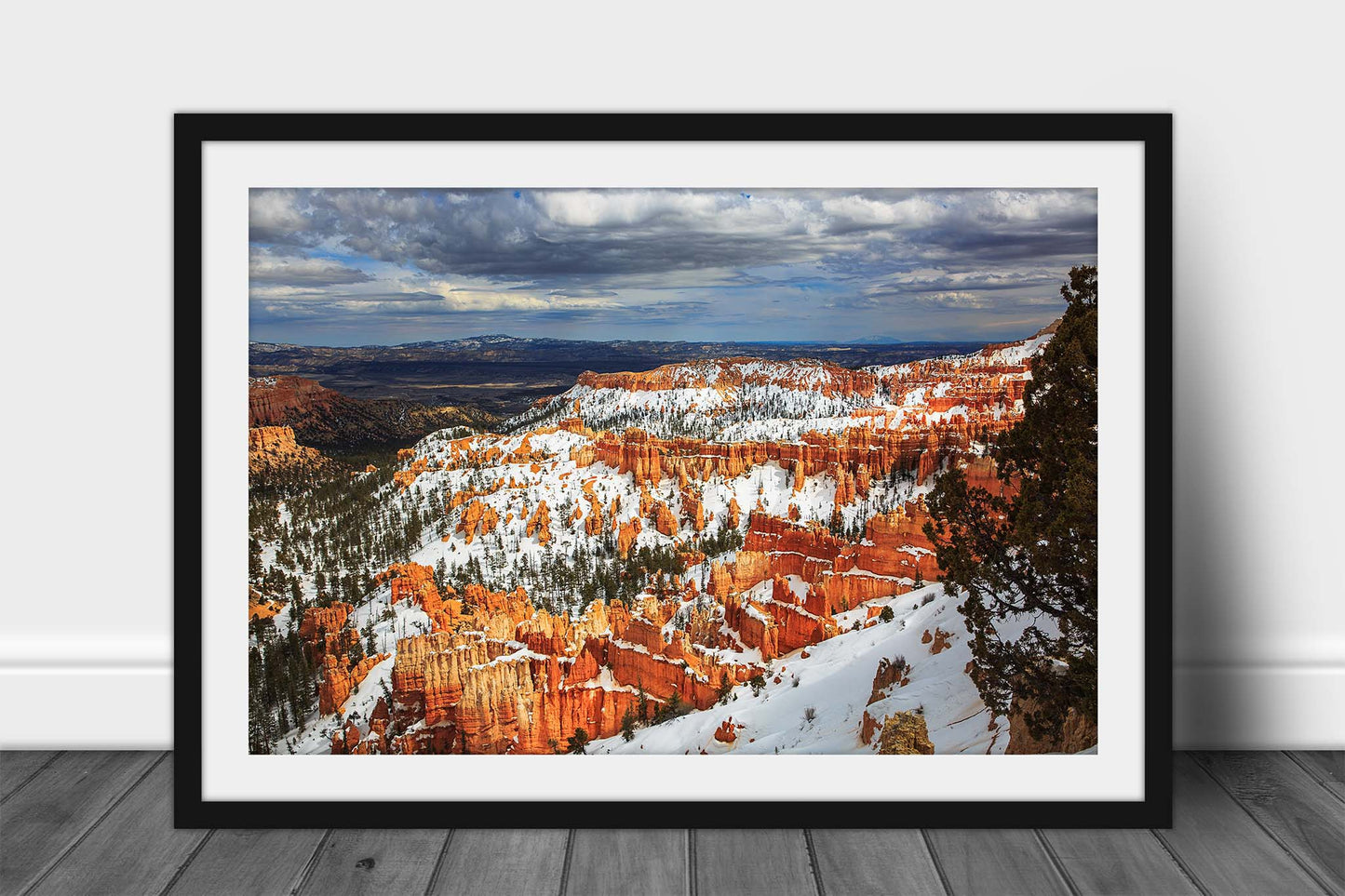 Framed and matted western landscape print of hoodoos covered in snow on a late winter day in Bryce Canyon National Park, Utah by Sean Ramsey of Southern Plains Photography.