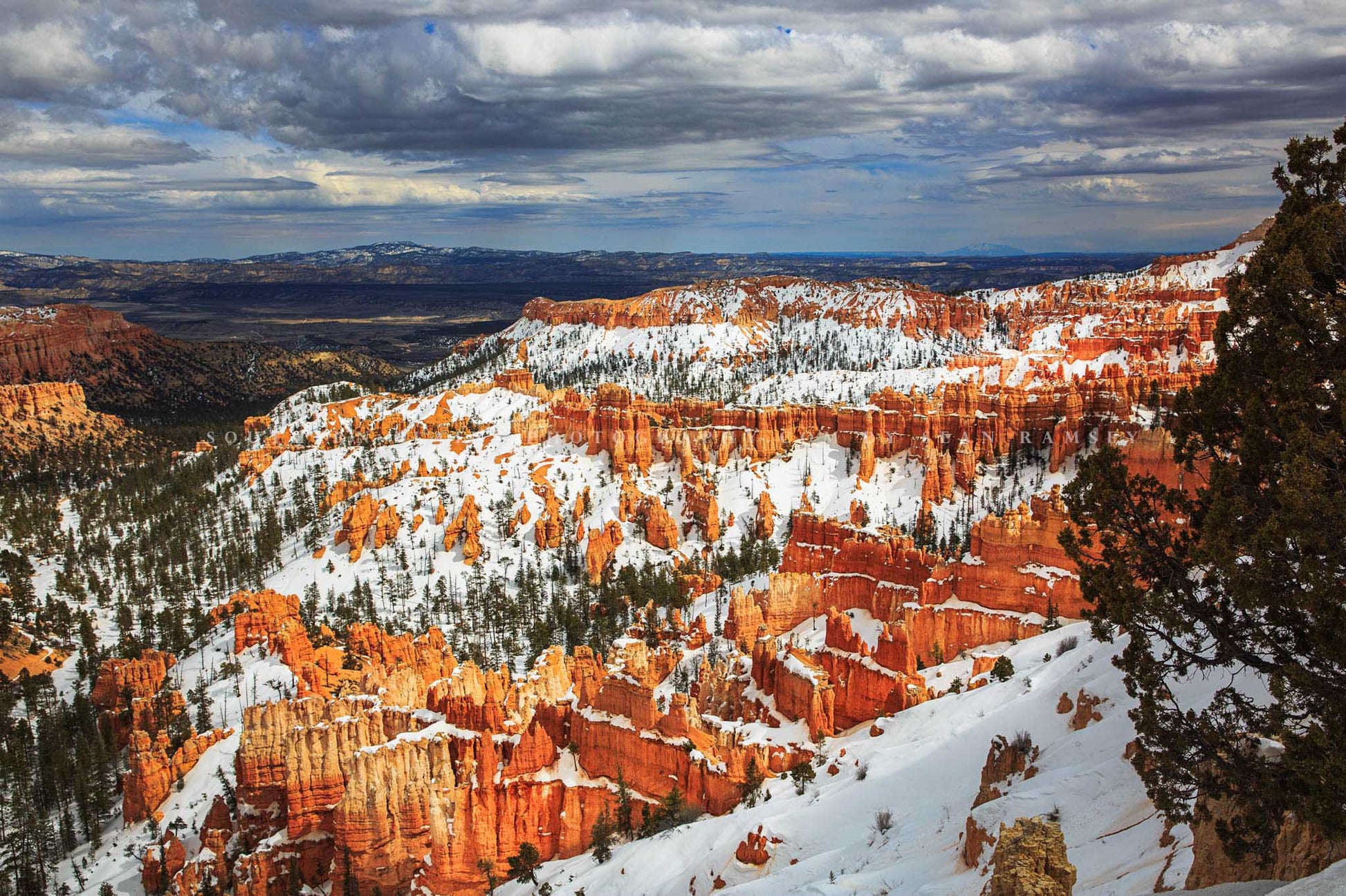 Western landscape photography print of hoodoos covered in snow on a late winter day in Bryce Canyon National Park, Utah by Sean Ramsey of Southern Plains Photography.