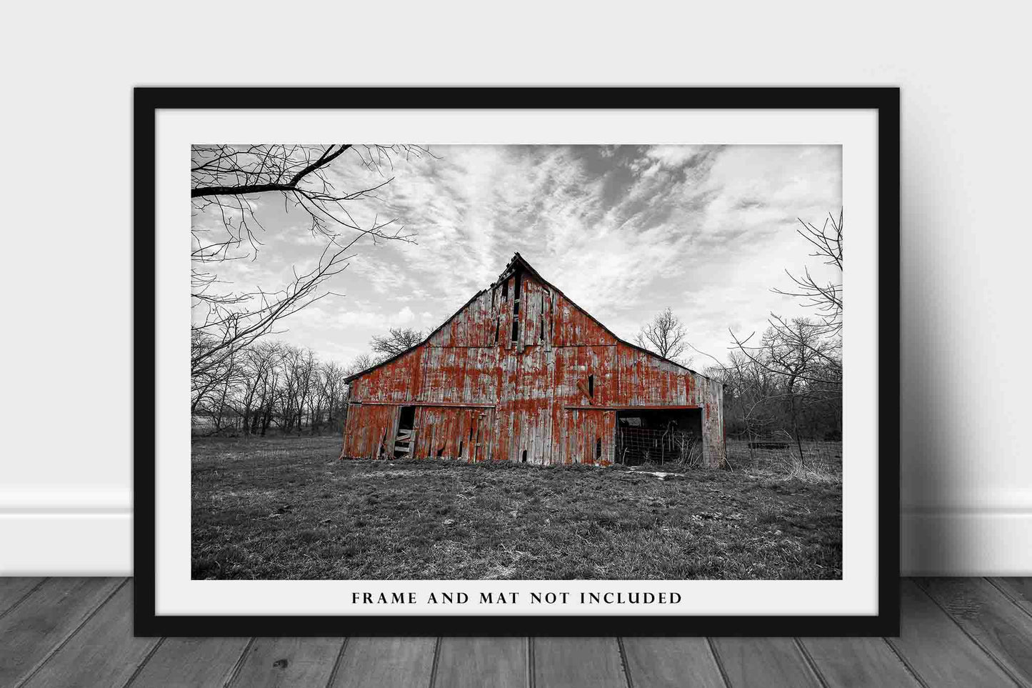 Country Wall Art Photography Print - Picture of Rustic Red Barn with Worn Paint in Missouri - Unframed Farmhouse Photo Artwork Decor