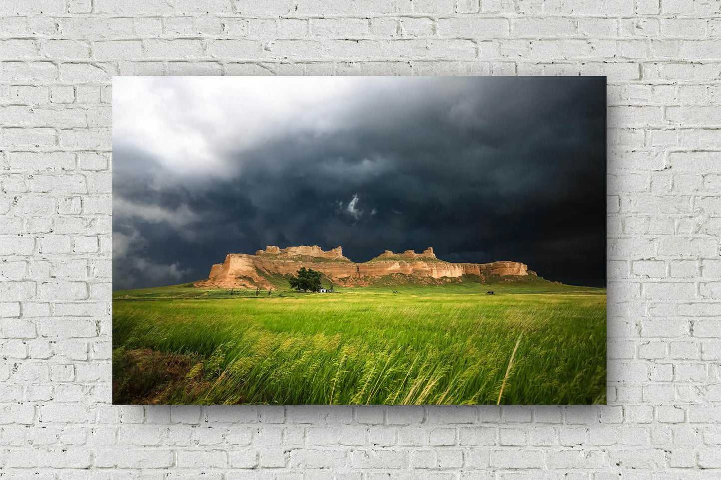 Great plains photography print of a stormy sky over a bluff along Wright's Gap Road near Scottsbluff, Nebraska by Sean Ramsey of Southern Plains Photography.