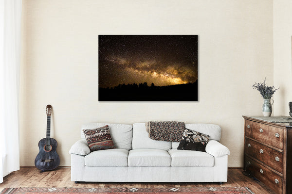 Celestial Canvas Wall Art - Gallery Wrap of Milky Way Rising Above Tree Silhouettes in Rocky Mountains of Colorado - Night Sky Photo Decor
