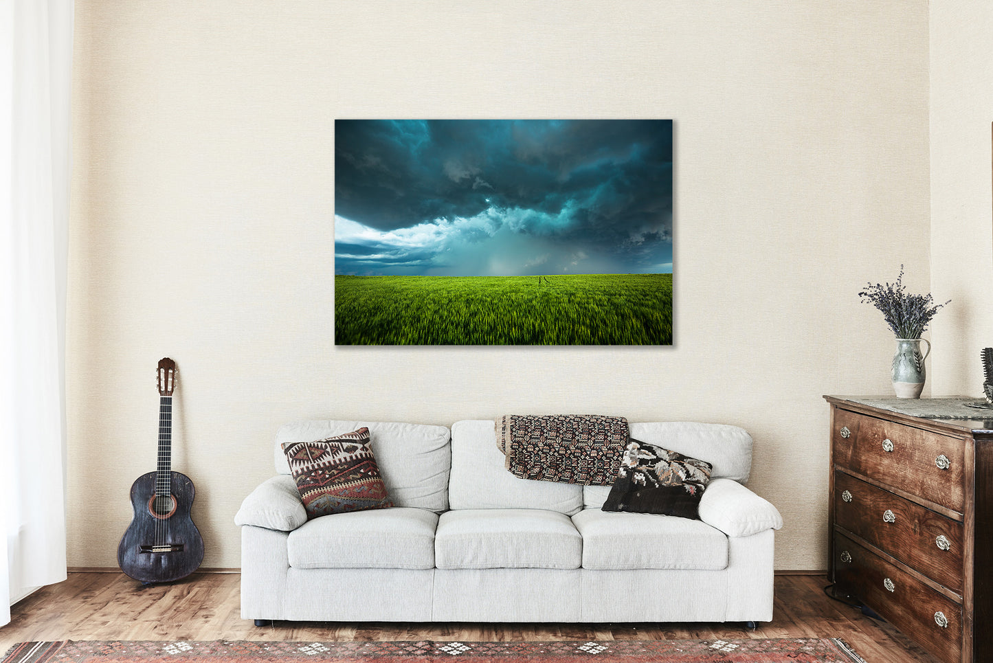 Metal Print | Teal Storm Over Lush Green Wheat Field Picture | Kansas Wall Art | Great Plains Photography | Nature Decor