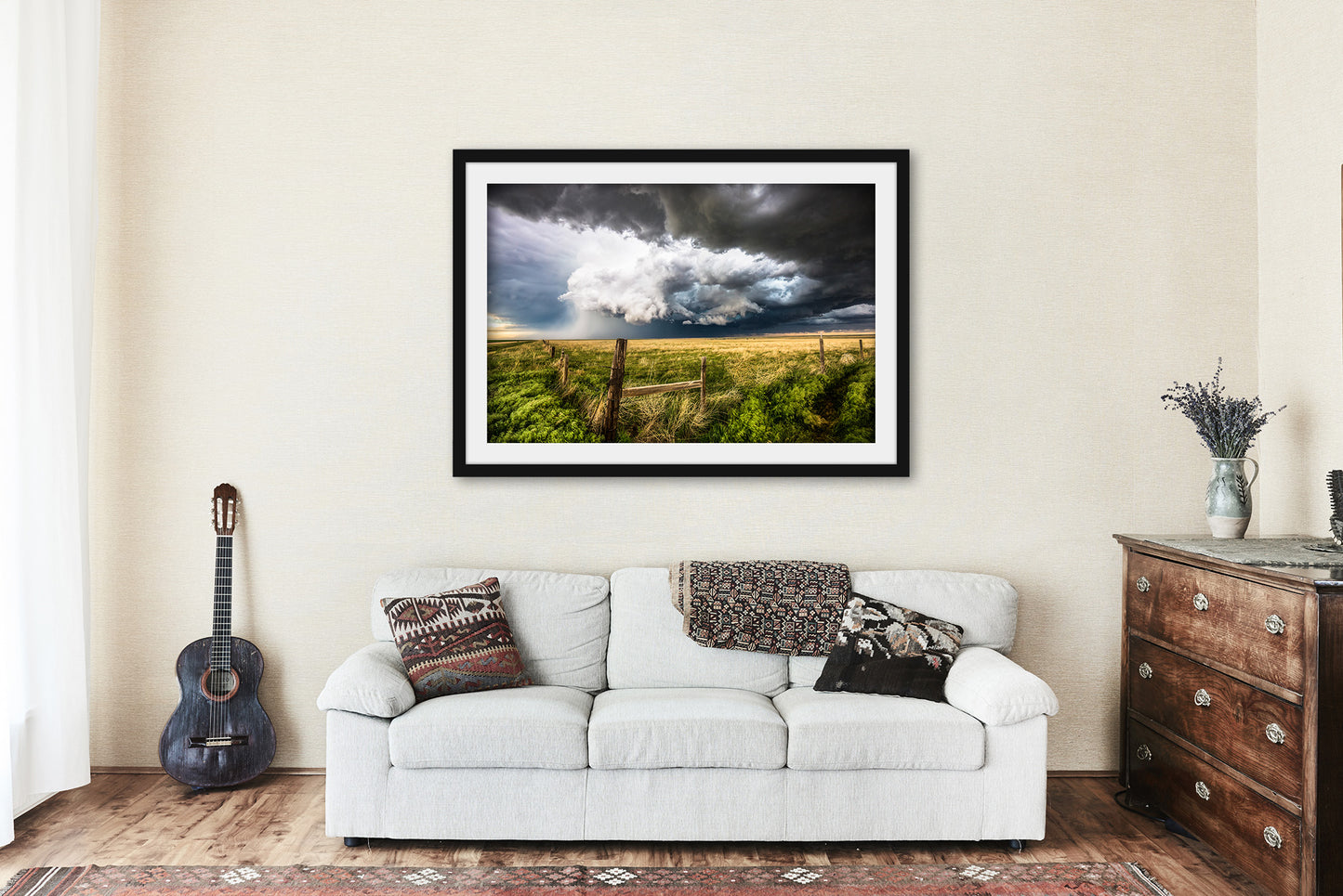 Framed Storm Print with Mat (Ready to Hang) Picture of Supercell Thunderstorm Over Prairie on Stormy Spring Day in Colorado Great Plains Wall Art Nature Decor