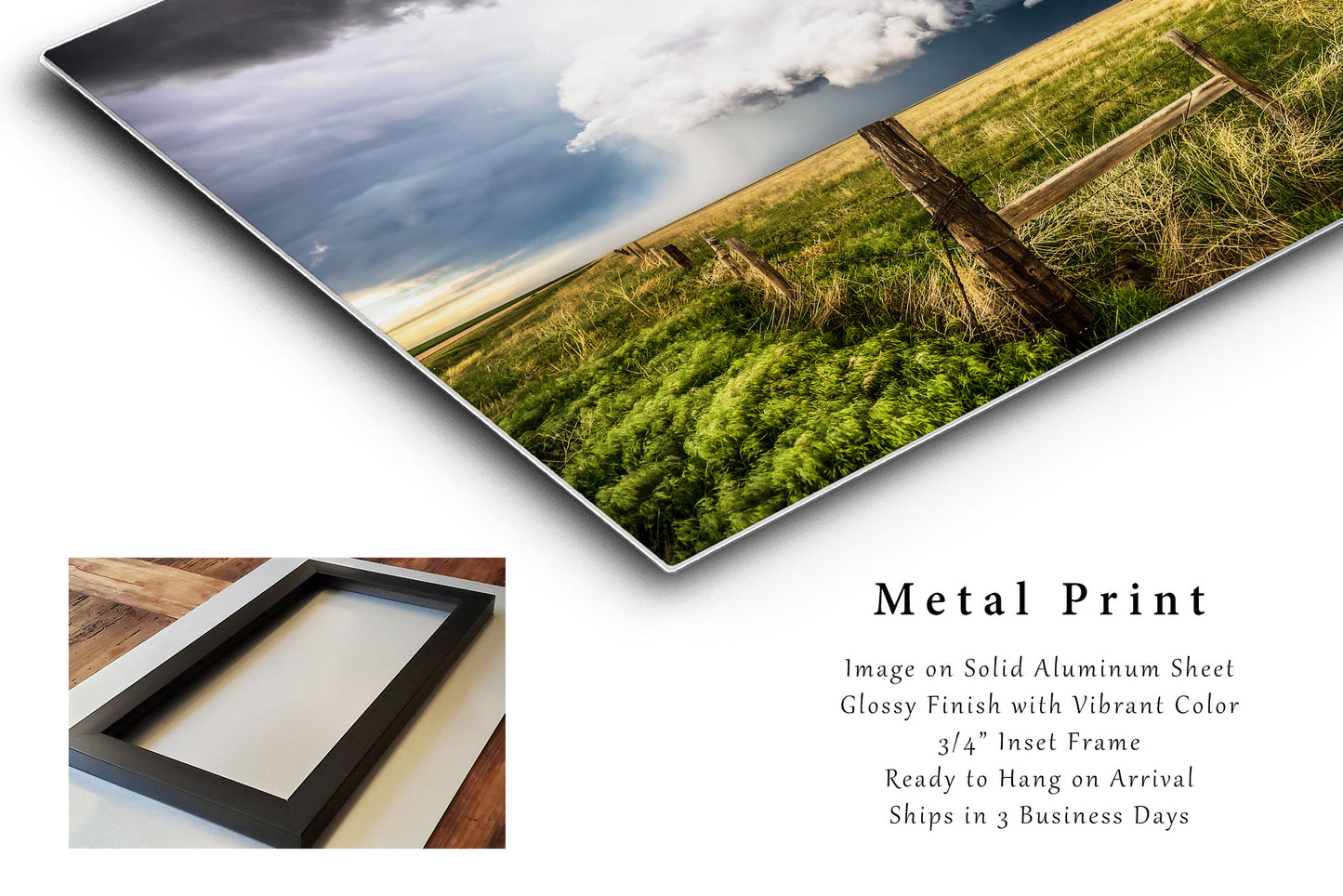 Storm Metal Print (Ready to Hang) Photo on Aluminum of Supercell Thunderstorm Over Prairie on Stormy Spring Day in Colorado Great Plains Wall Art Nature Decor