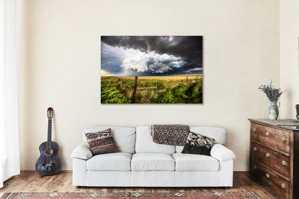 Landscape Canvas Wall Art - Gallery Wrap of Thunderstorm Over Prairie on Spring Day in Colorado - Ready to Hang Weather Photo Artwork Decor