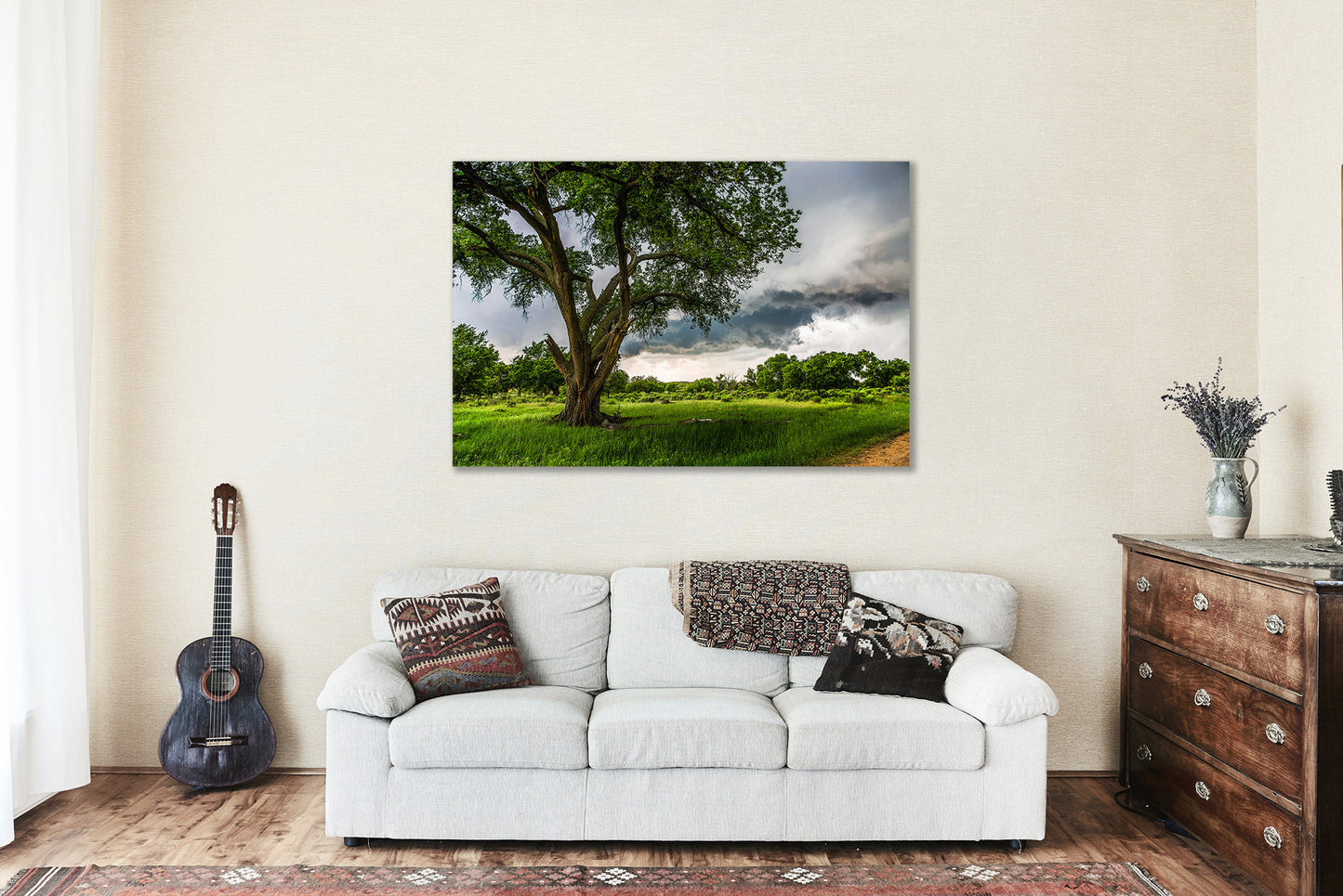 Country Metal Print (Ready to Hang) Photo of Large Cottonwood Tree and Storm Clouds in Texas Thunderstorm Wall Art Nature Decor