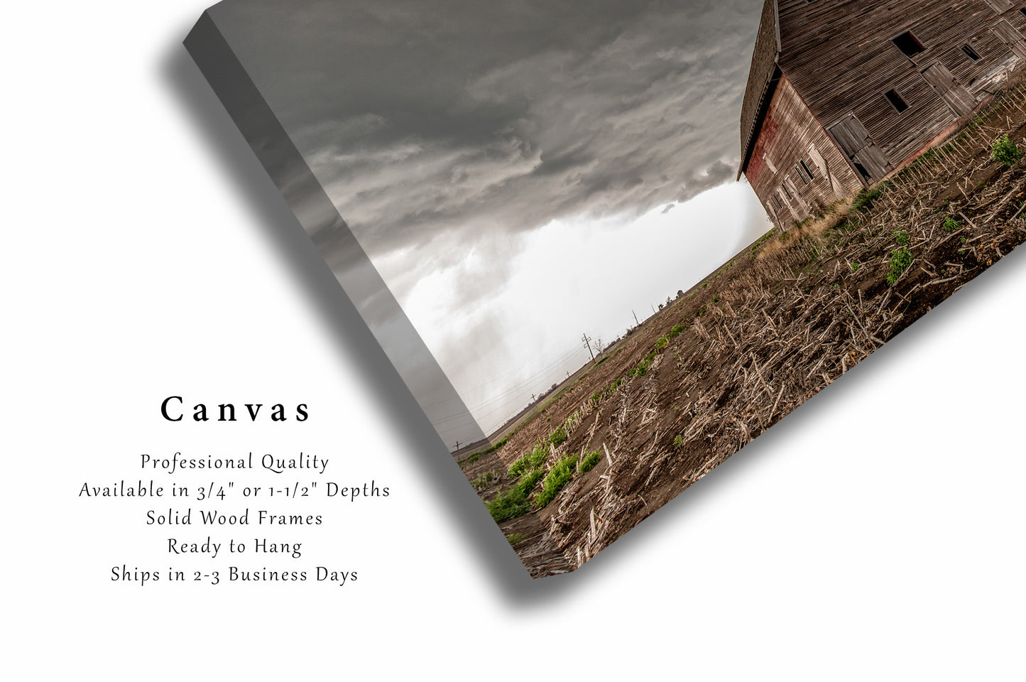 Farmhouse Canvas Wall Art - Gallery Wrap of Large Red Barn in Open Field as Storm Approaches in Nebraska - Midwestern Country Farm Decor