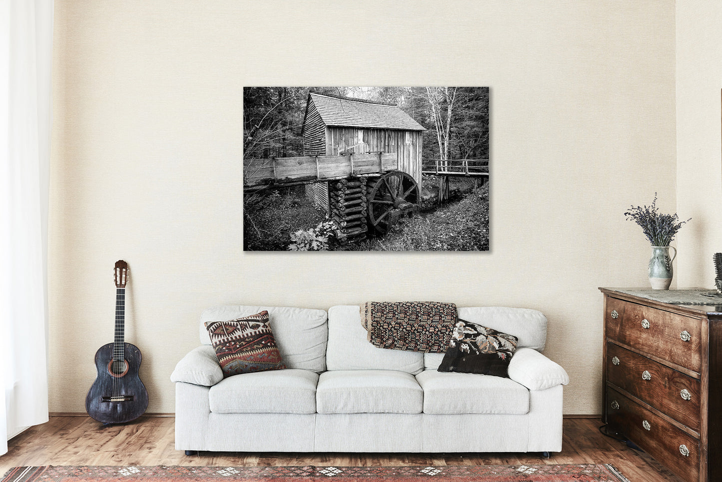 Canvas Wall Art | John Cable Mill Photo | Tennessee Photography | Black and White Gallery Wrap | Great Smoky Mountains Decor