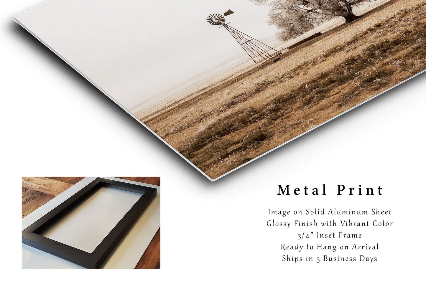 Country Metal Print | Windmill and Tree Photography | New Mexico Wall Art | Sepia Photo | Farmhouse Decor | Ready to Hang