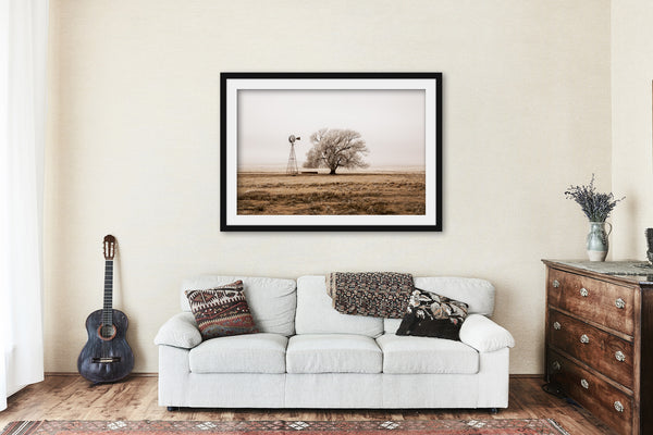 Framed and Matted Photo Print | Windmill and Tree Picture | New Mexico Wall Art | Landscape Photography | Farmhouse Decor
