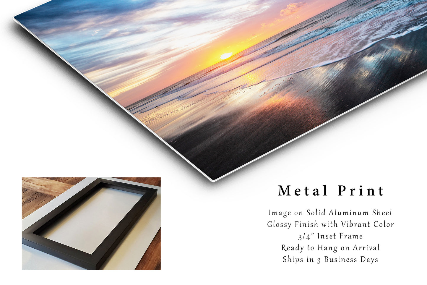 Coastal Metal Print (Ready to Hang) Photo on Aluminum of Scenic Sunrise Over Beach at Hilton Head Island South Carolina Ocean Wall Art Beach House Decor