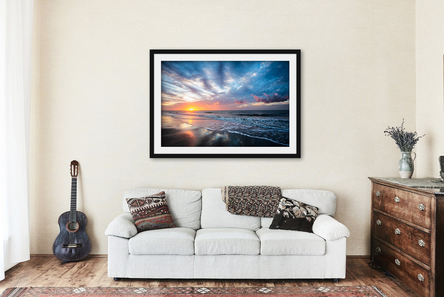 Framed Coastal Print (Ready to Hang) Picture of Scenic Sunrise Over Beach at Hilton Head Island South Carolina Ocean Wall Art Beach House Decor