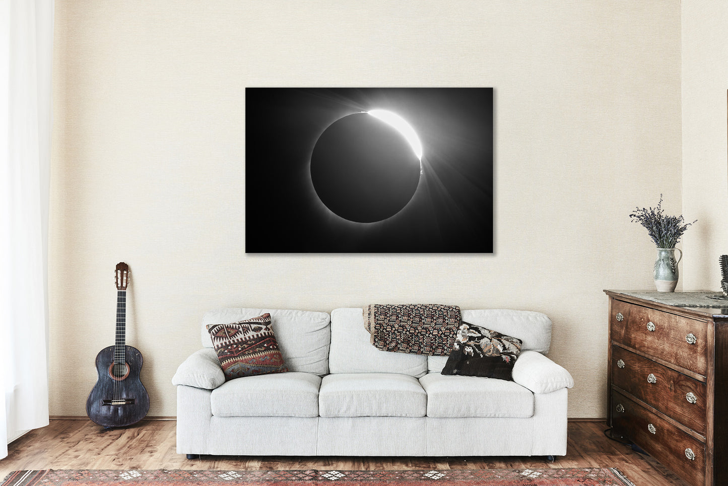 Celestial Canvas Wall Art | Total Solar Eclipse Photo | Black and White Gallery Wrap | Nebraska Photography | Sun Moon Picture | Space Decor