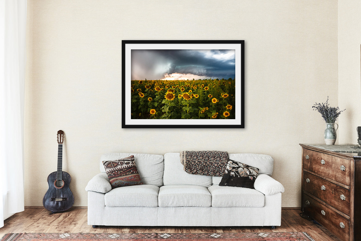 Storm Framed and Matted Print | Sunflower Field Photo | Kansas Decor | Thunderstorm Photography | Farmhouse Wall Art | Ready to Hang