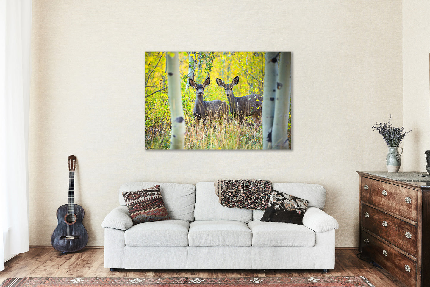 Wildlife Canvas Wall Art - Gallery Wrap of Adolescent Mule Deer Among Aspen Trees on Autumn Day in Colorado - Rocky Mountain Animal Decor
