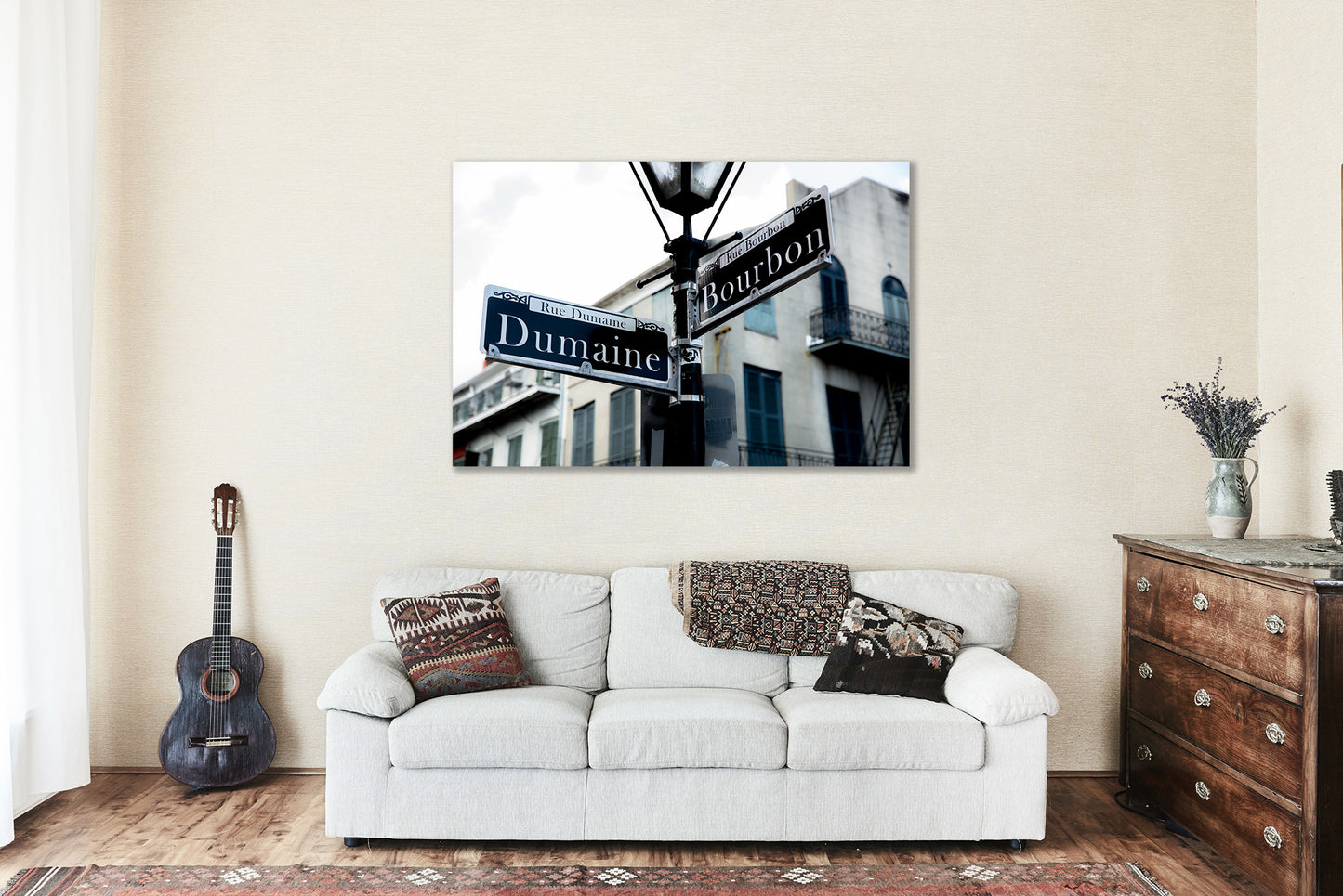 NOLA Canvas Wall Art (Ready to Hang) Gallery Wrap of Street Signs at Intersection of Dumaine and Bourbon Street in New Orleans Louisiana Photography French Quarter Decor