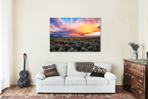 Canvas Wall Art - Gallery Wrap of Colorful Storm Clouds Over Sagebrush near Taos New Mexico - Southwestern Photography Artwork Photo Decor