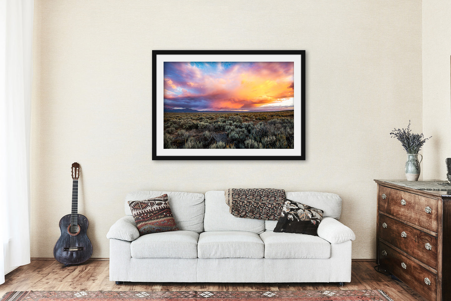 Framed Print - Ready to Hang Wall Art of Colorful Storm Cloud Over Sagebrush near Taos New Mexico - Southwestern Photo Artwork Decor